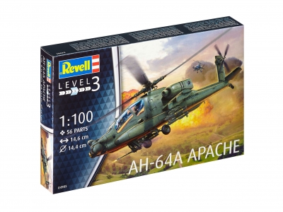 Machetă de asamblat, Revell, elicopter AH-64A Apache, 56 de piese