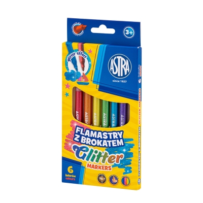 Set pixuri rotunde Astra Glitter cu sclipici, 6 culori
