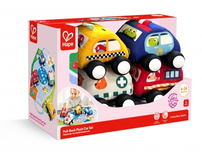 Set masini de plus pullback, Hape, 4 buc