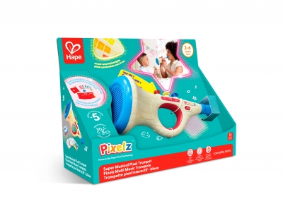 Интерактивна играчка, Hape, Pixelz, Супер музикален тромпет, 34 части