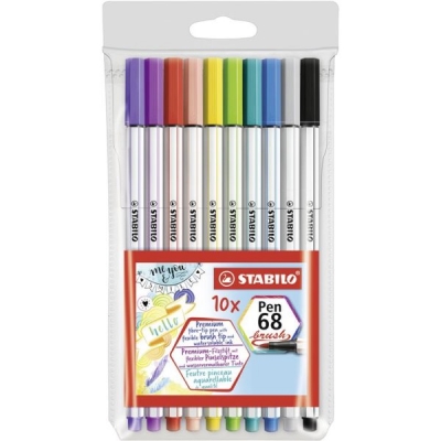 Set de pixuri cu vârf de pâslă, Stabilo, Pen 68 Brush, 10 culori