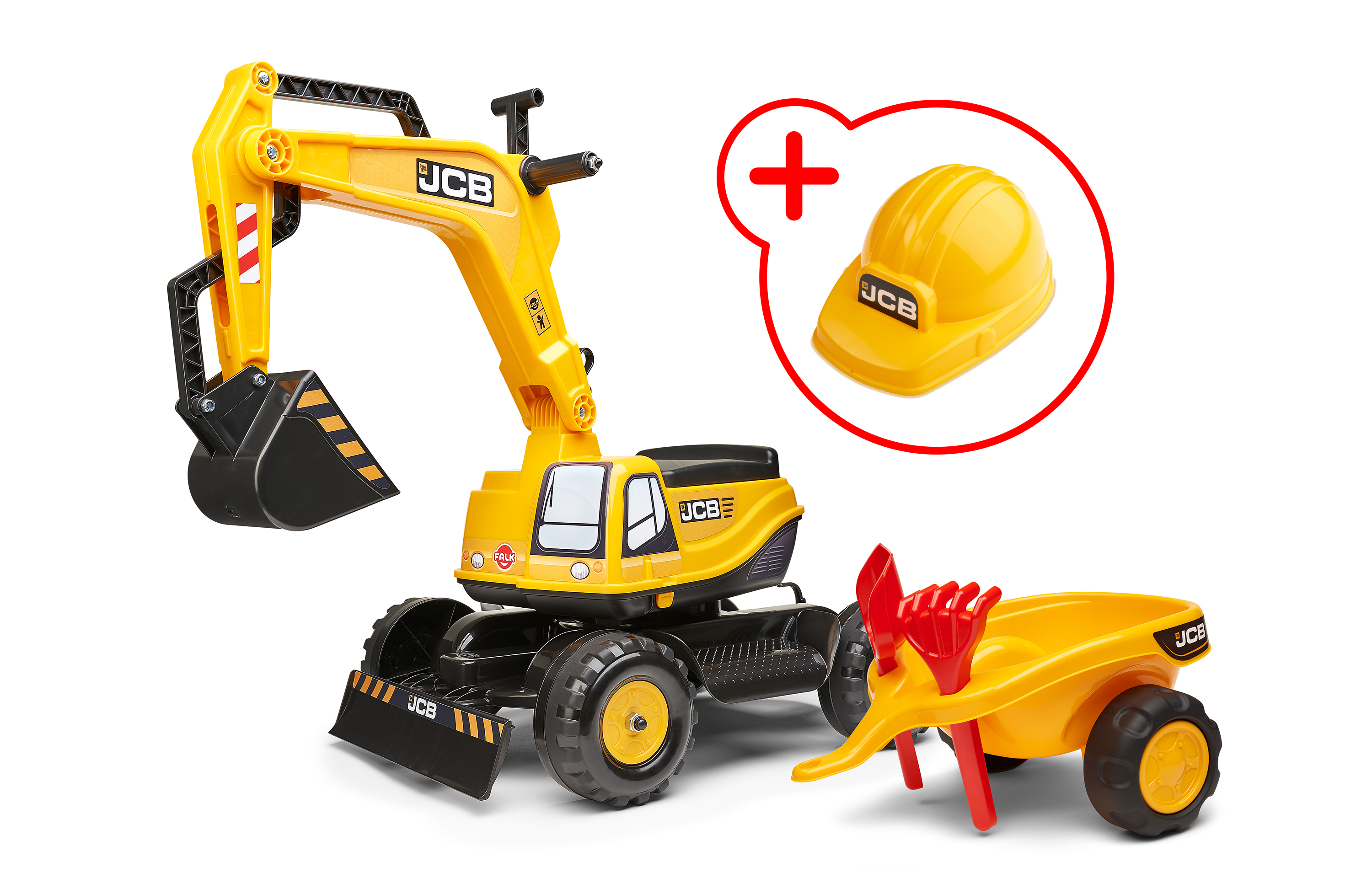 Детски багер с отваряща се седалка и каска JCB - жълт