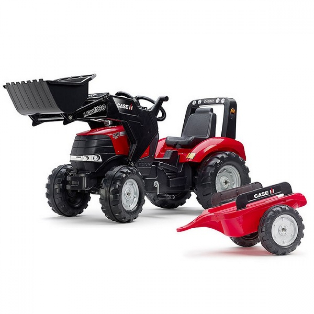 Детски багер с ремарке, кофа и педали Case IH  - червен