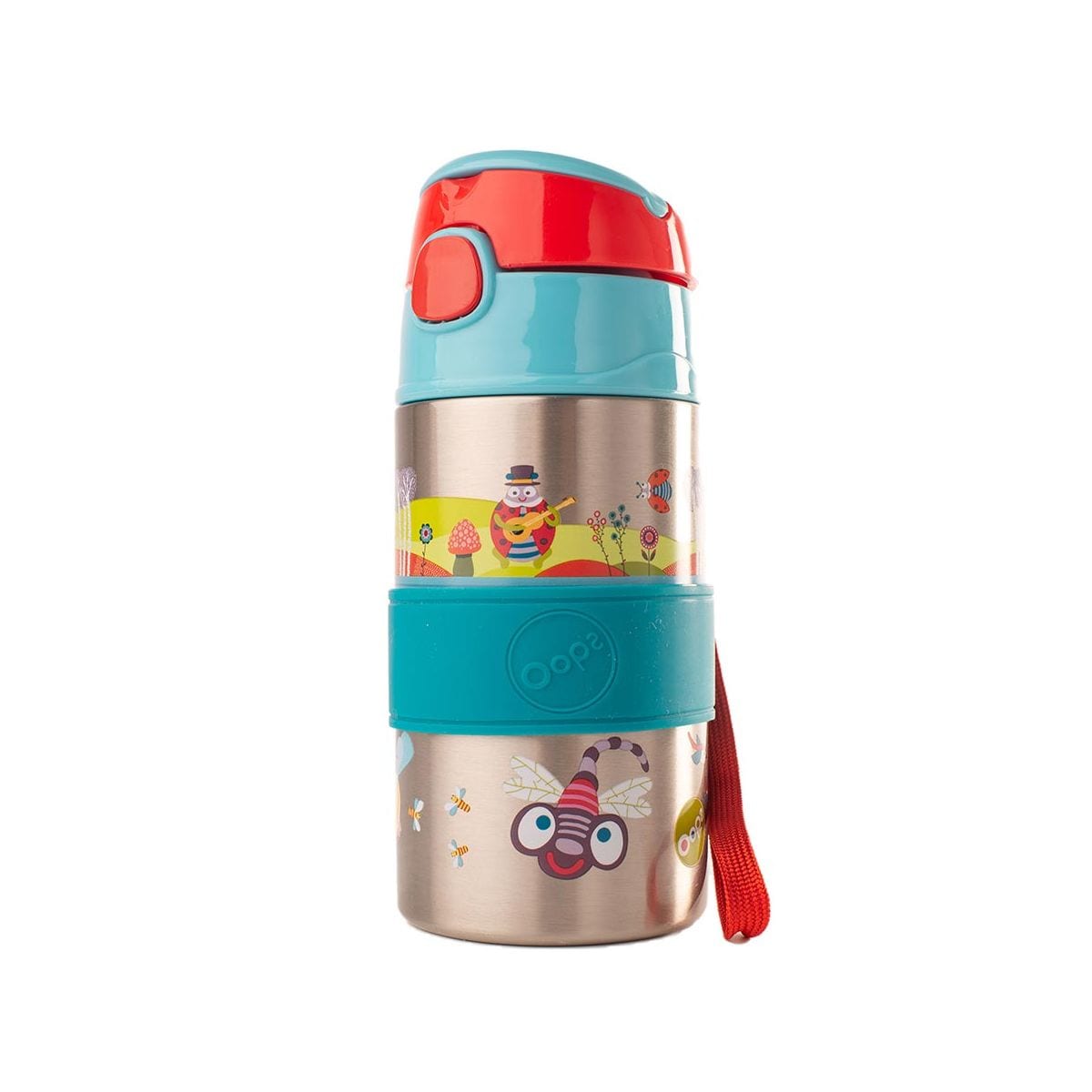 Бутилка за вода със сламка, Oops, Неръждаема стомана, Синя, 400ml